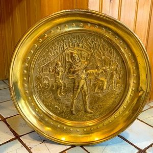 Brass Wall Plaque - Vintage 12" Wall Plate by Lombard England with Gypsy Theme.